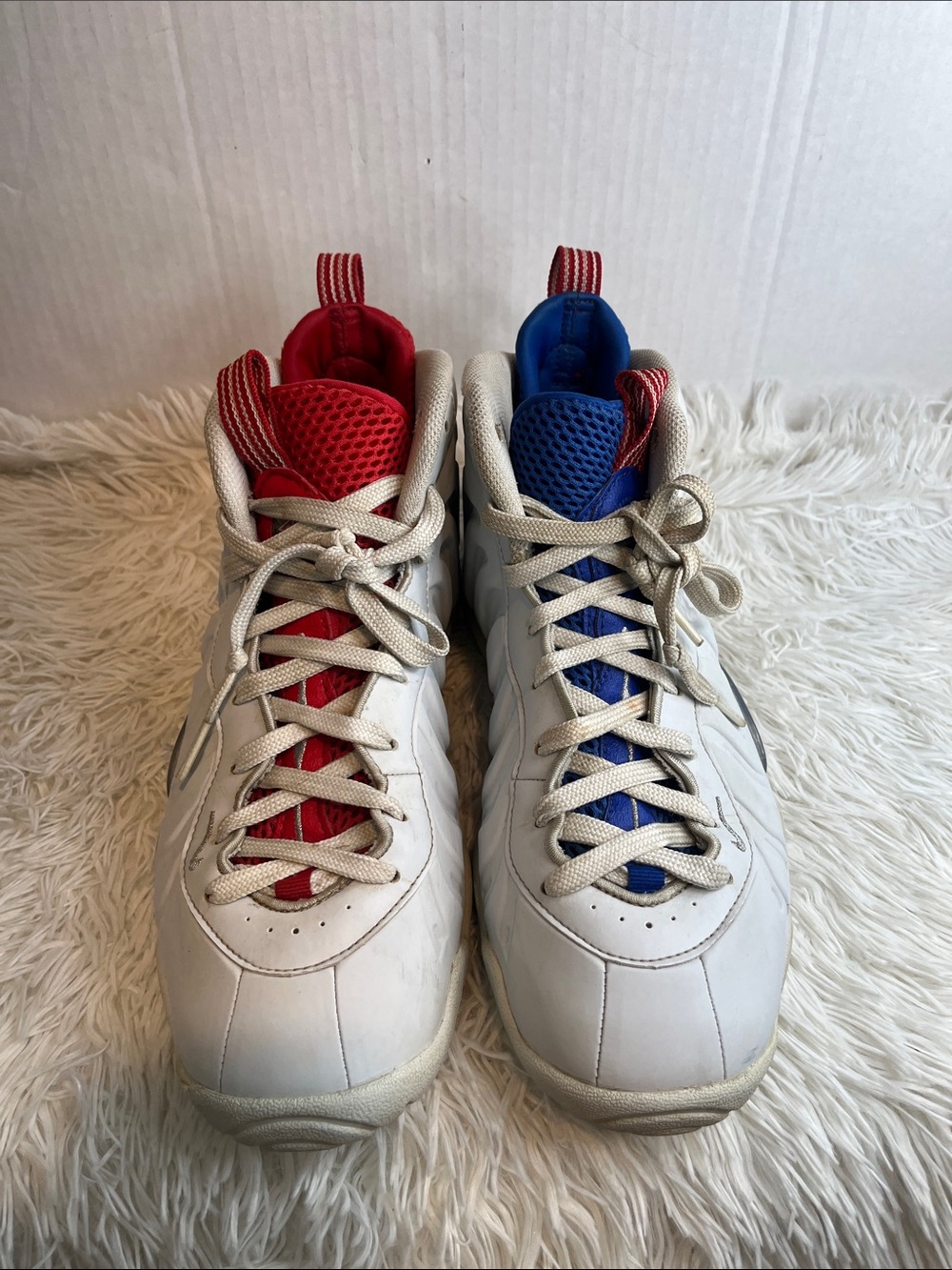 Nike Kids White Sneakers with Red & Blue Tongues